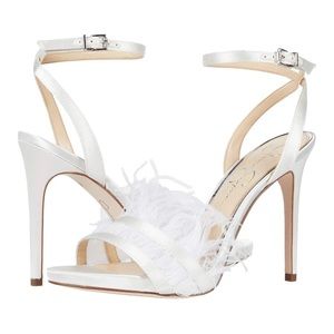 Jessica Simpson JS-Raelin Feather Ankle Strap Sandal BRIGHT WHITE Feather Pump